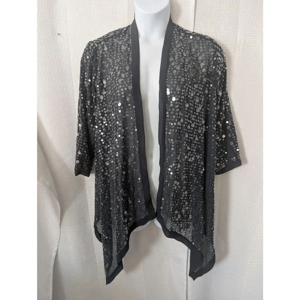 NWT! CHICO'S! LOVELY NAVY BLUE CHIFFON, SHIMMERY CLEAR SEQUINS, OVER-JACKET! XL